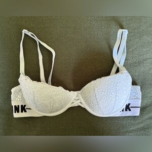 Victoria's Secret Light Blue Bra with classic PINK logo design on band.